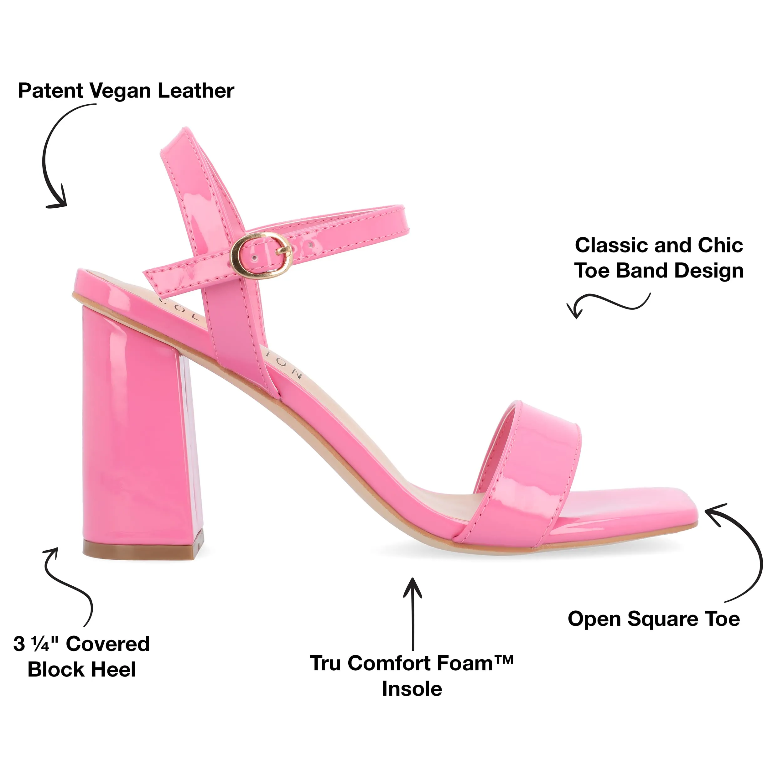 Journee Womens Open Square Toe Band Chunky Block Heel Buckle Ankle Strap Pump Padded Tivona Dress Sandal