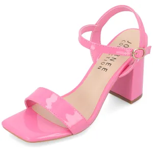 Journee Womens Open Square Toe Band Chunky Block Heel Buckle Ankle Strap Pump Padded Tivona Dress Sandal