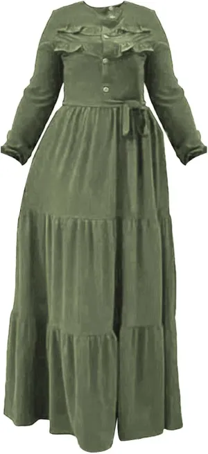 Kaftan Dresses for Women Button Up Long Maxi Dress with Belt Ramadan Abaya Long Gown Long Sleeve Pakistani Clothes