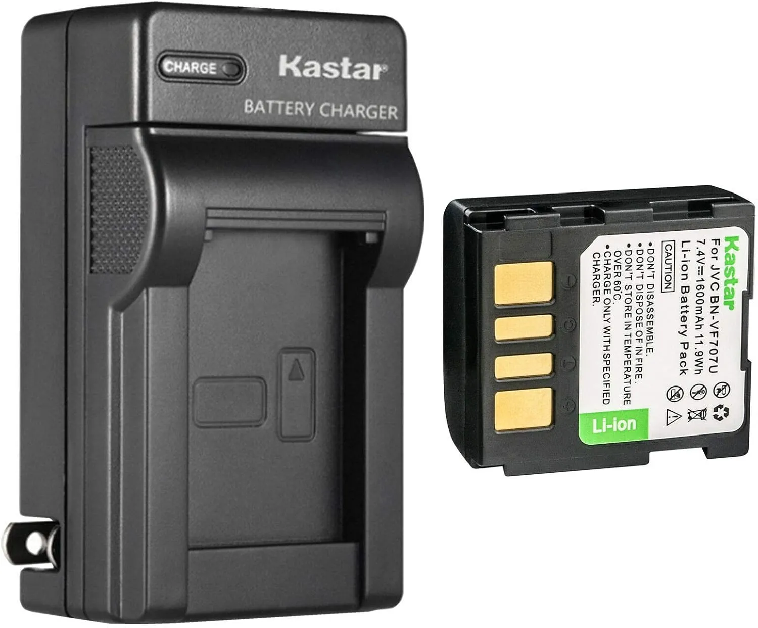 Kastar 1-Pack BN-VF707U Battery and AC Wall Charger Replacement for JVC BN-VF707U BN-VF707UE BN-VF707US BN-VF714U BN-VF714UE BN-VF714US BN-VF733U BN-VF733UE BN-VF733US Battery, AA-VF7 AA-VF7U Charger