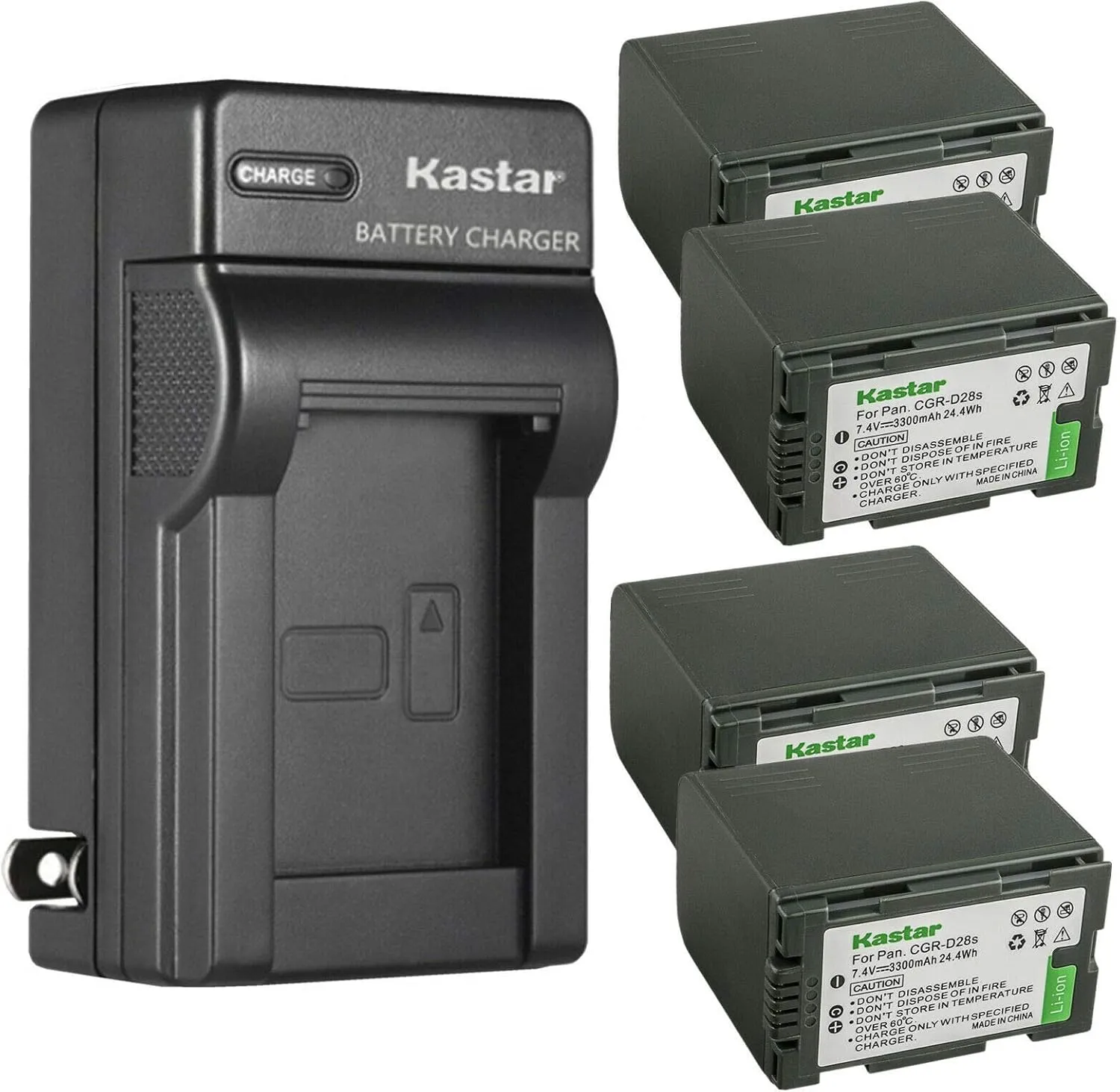 Kastar 4-Pack CGR-D28 Battery and AC Wall Charger Replacement for Panasonic CGA-D08R, CGA-D08S, CGA-D08SE/1B, CGA-D120, CGA-D120A/1B, CGA-D120E/1B, CGR-D08, CGR-D08A/1B, CGR-D08R, CGR-D08S, CGR-D120