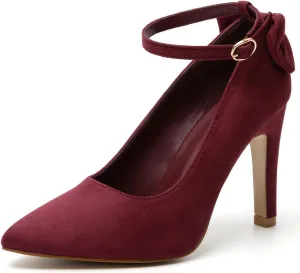 katliu Women's Pointed Toe High Heels Pumps Stiletto Ankle Strap Dress Pump Shoes with Bow Tie