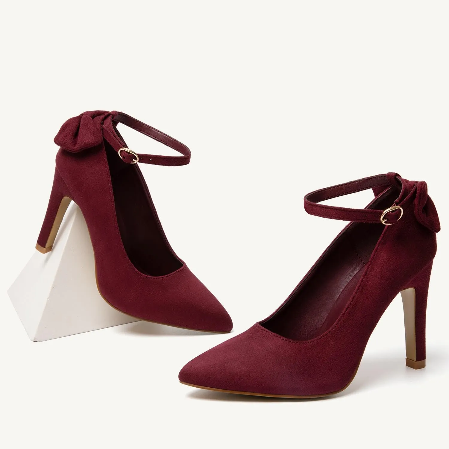 katliu Women's Pointed Toe High Heels Pumps Stiletto Ankle Strap Dress Pump Shoes with Bow Tie