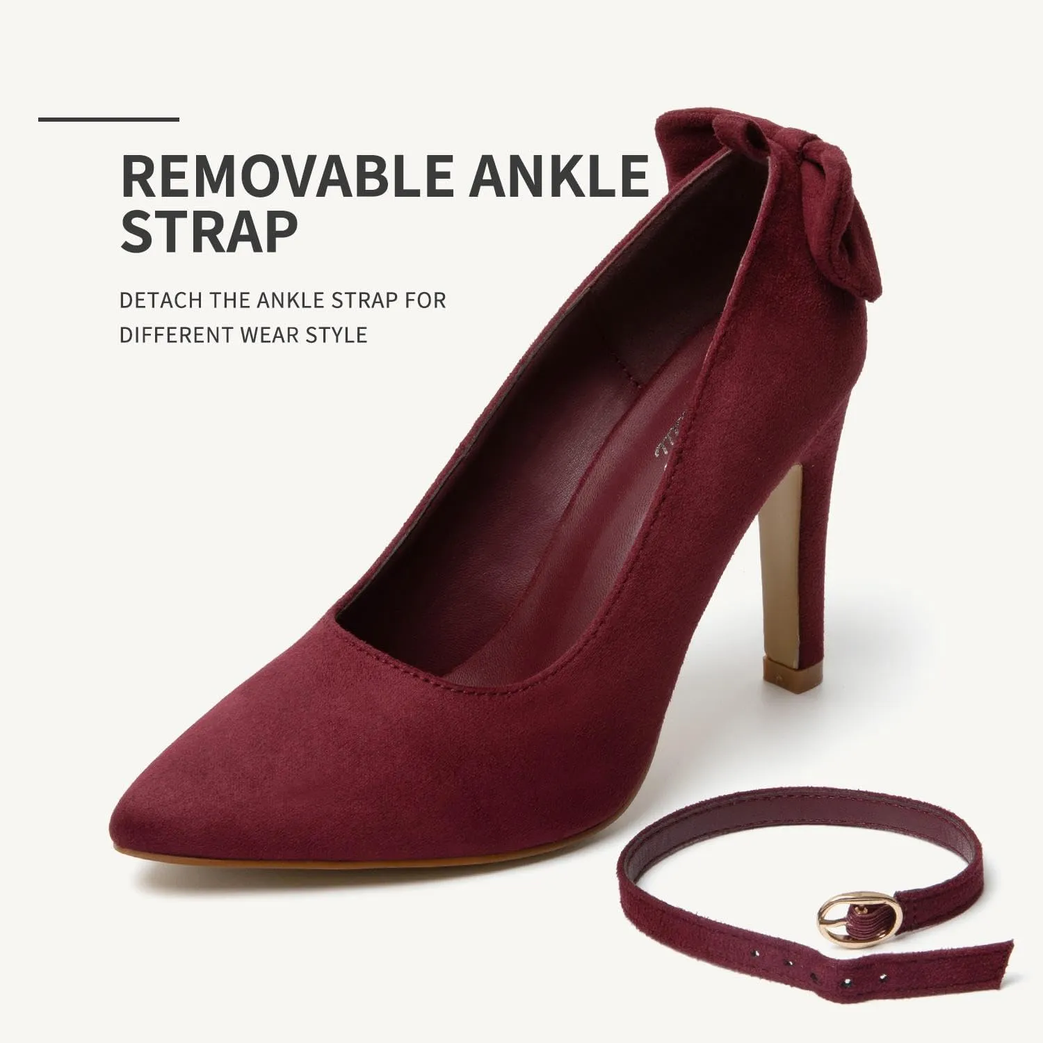 katliu Women's Pointed Toe High Heels Pumps Stiletto Ankle Strap Dress Pump Shoes with Bow Tie