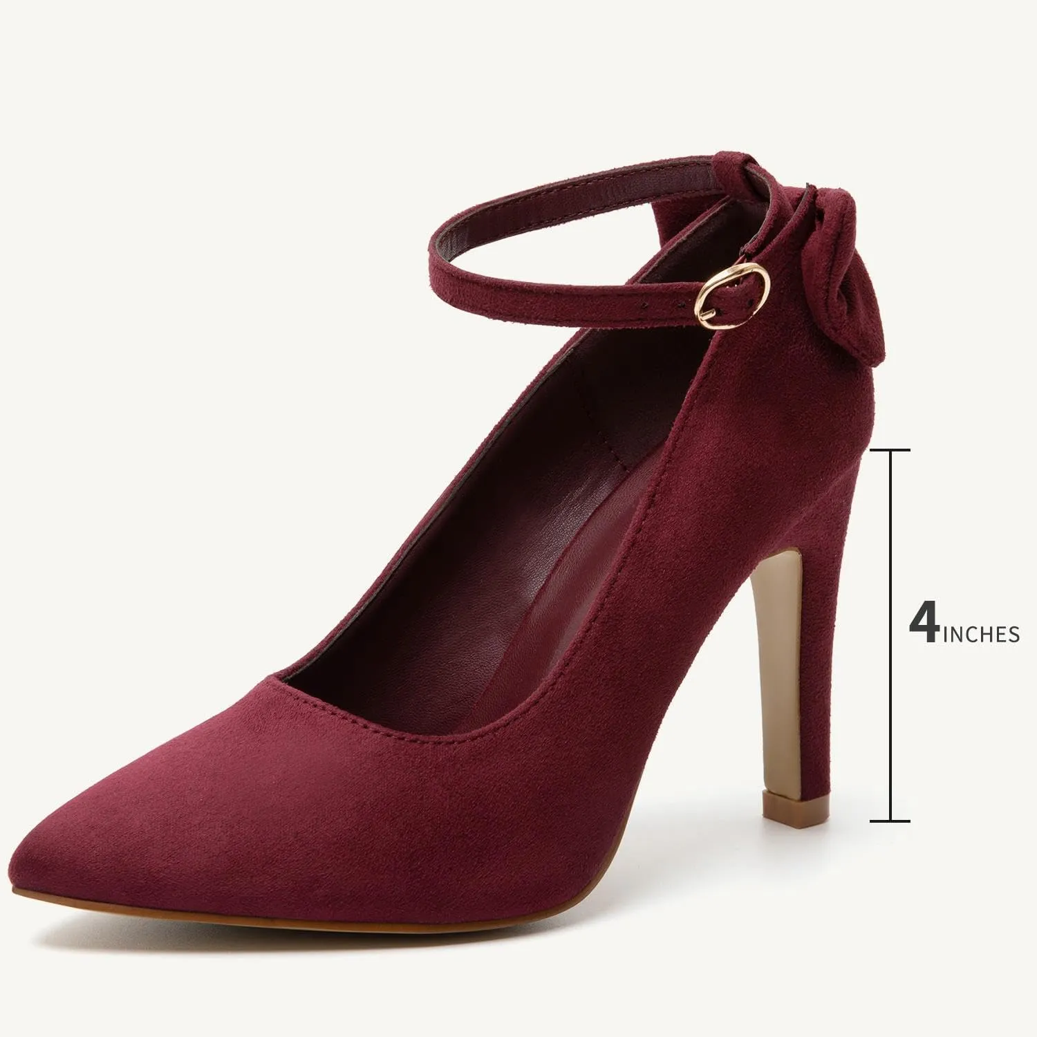 katliu Women's Pointed Toe High Heels Pumps Stiletto Ankle Strap Dress Pump Shoes with Bow Tie