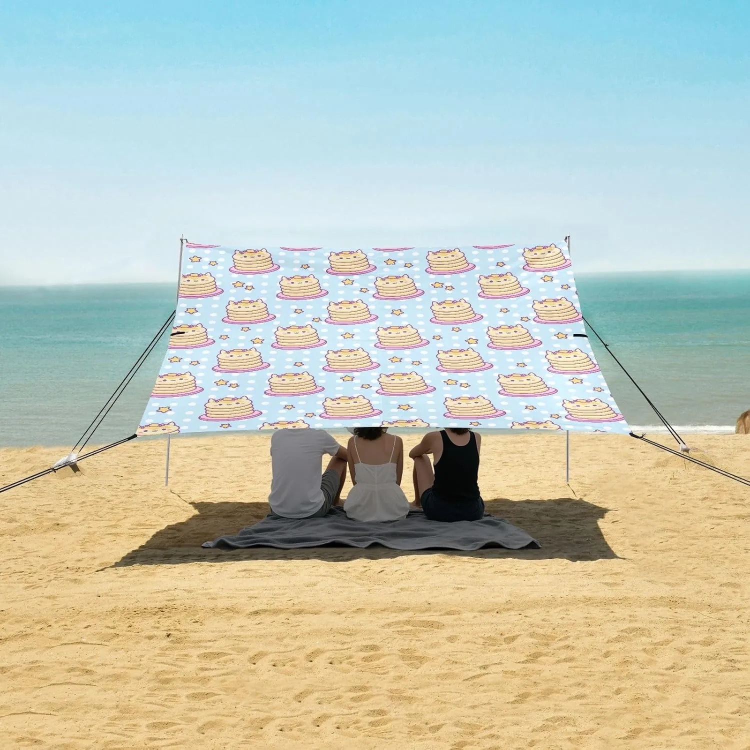 Kawaii Food Cartoon Beach Camping Tent Sun Shelter for Whole Family, Beach Shade Canopy with UPF50  UV Protection,Easy Set Up and Carry,Outdoor Shade for Trips, Fishing, Backyard Fun Picnics