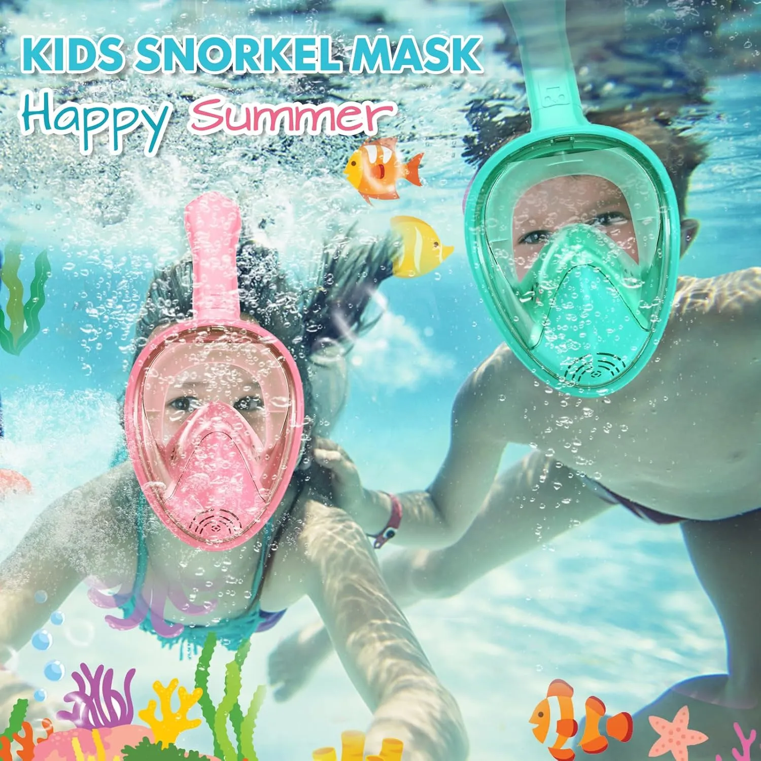 Kids Snorkel Mask Full Face, Snorkeling Gear for Kids 2-14 with Camera Mount, 180 Degree Panoramic View Snorkeling Set Anti-Fog Anti-Leak