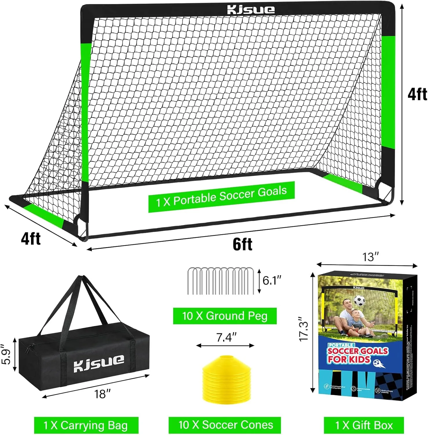 Kids Soccer Goal for Backyard Set - 2 of 6x4 ft Soccer Goals Training Equipment, Soccer Net for Kids Age 3-5 6-8 8-10 10-12, Ball, Targets for Toddler Kid Youth Soccer Games Sports Outdoor Play