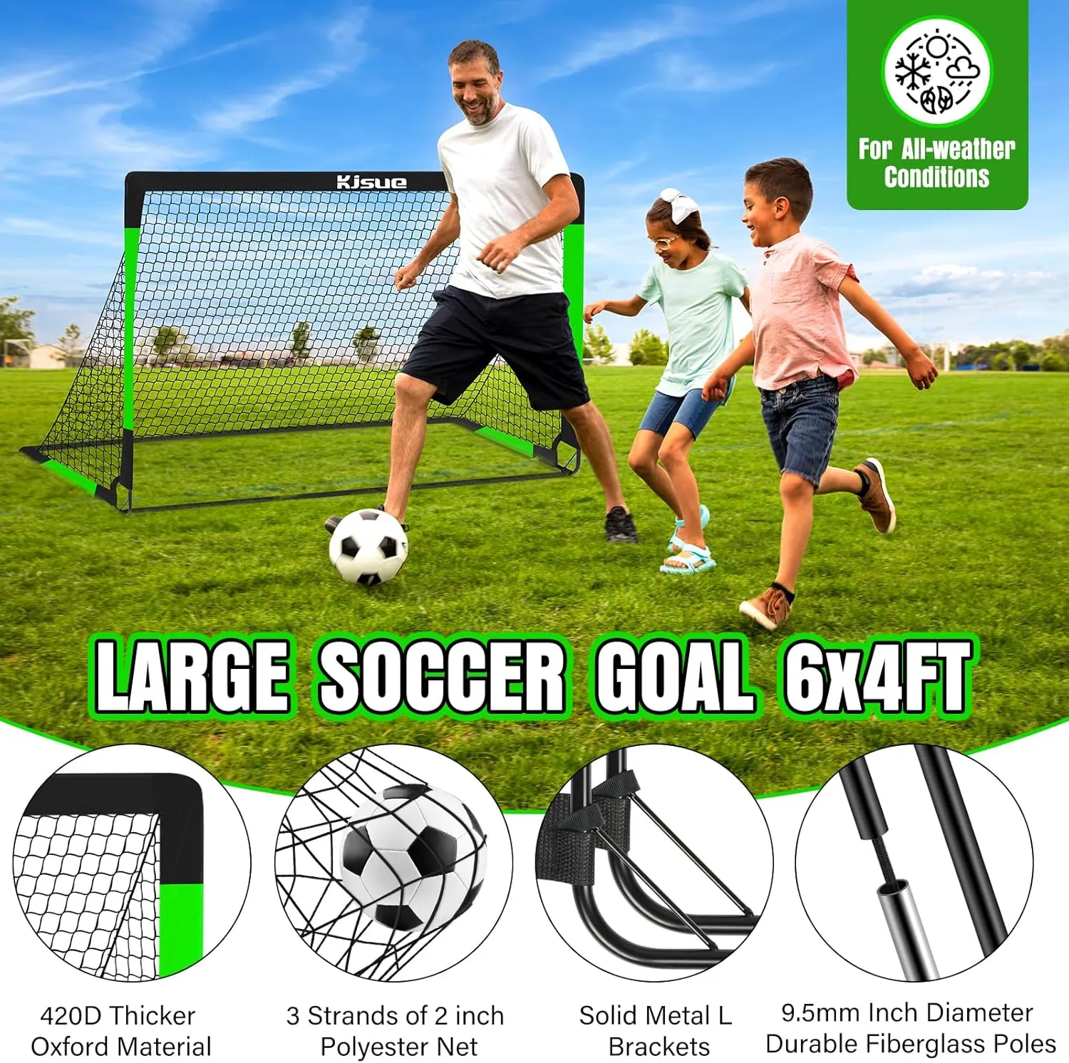 Kids Soccer Goal for Backyard Set - 2 of 6x4 ft Soccer Goals Training Equipment, Soccer Net for Kids Age 3-5 6-8 8-10 10-12, Ball, Targets for Toddler Kid Youth Soccer Games Sports Outdoor Play