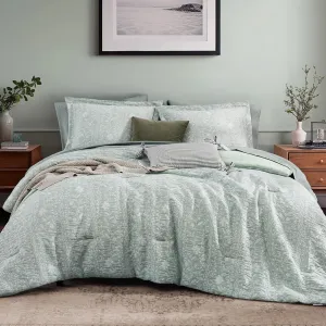 King Size Comforter Set - 7 Pieces Floral Green Bedding for All Seasons, Farmhouse Shabby Chic Embroidery Bed Set, Soft Jacquard King Comforter Set with Sheets, Pillowcases & Shams