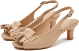 kkdom Women Comfort Tassels Fish Mouth Fashion Kitten Heels Pump Shoes