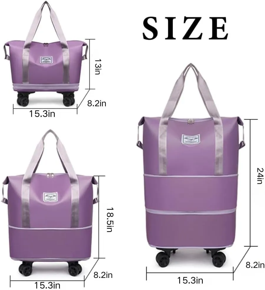 Klarson Expandable Bag, Klarson Expandable Bag with Wheels, Foldable Suitcase without Handle, Waterproof & Wear-Resistant (Purple)