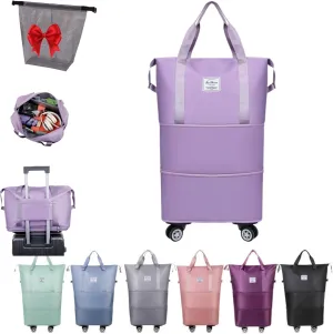 Klarson Expandable Bag, Klarson Expandable Bag with Wheels, Foldable Suitcase without Handle, Waterproof & Wear-Resistant (Purple)