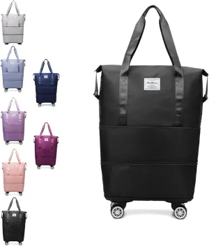 Klarson Expandable Bag with Wheels, Collapsible Luggage with Wheels,Expandable Rolling Duffel Bag (Black)