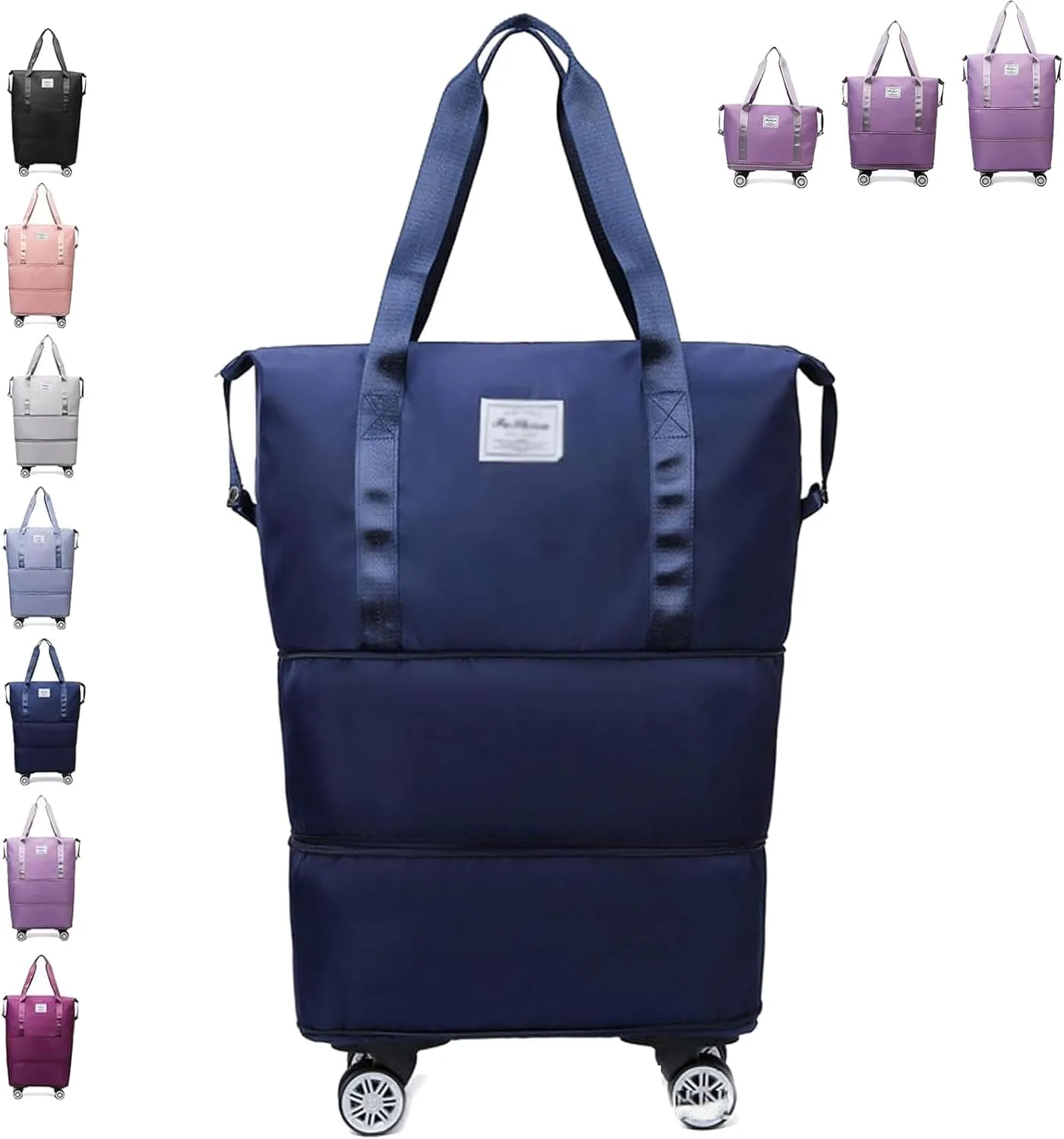 Klarson Expandable Bag with Wheels, Klarson Foldable Suitcase without Handle for Travel (Dark blue)