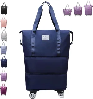 Klarson Expandable Bag with Wheels, Klarson Foldable Suitcase without Handle for Travel (Dark blue)