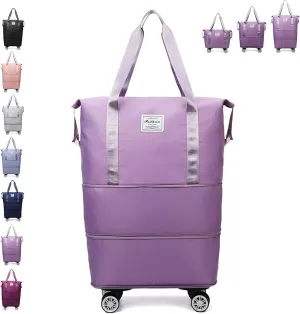 Klarson Expandable Bag with Wheels, Klarson Foldable Suitcase without Handle for Travel (Purple)