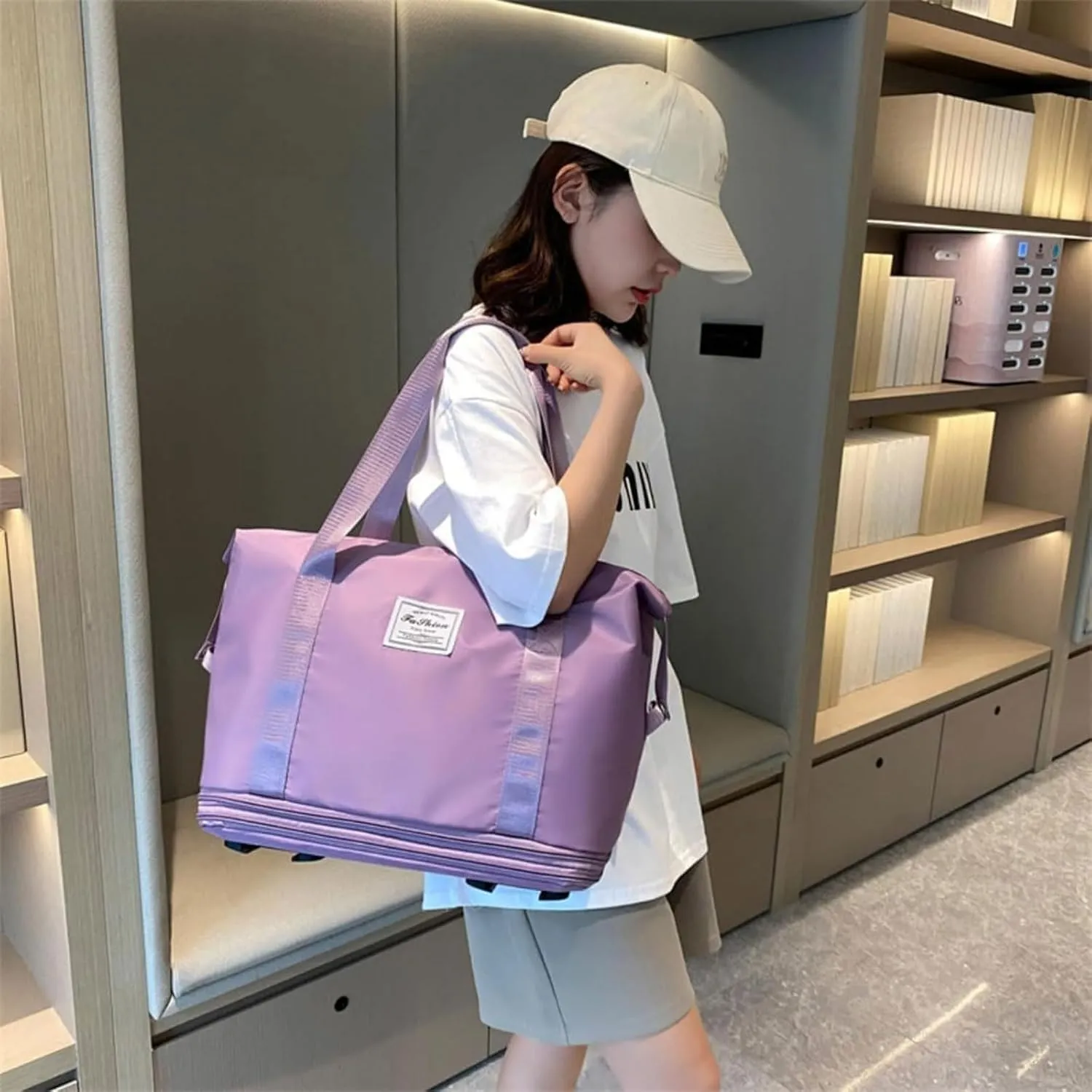 Klarson Expandable Bag with Wheels, Klarson Foldable Suitcase without Handle for Travel (Purple)
