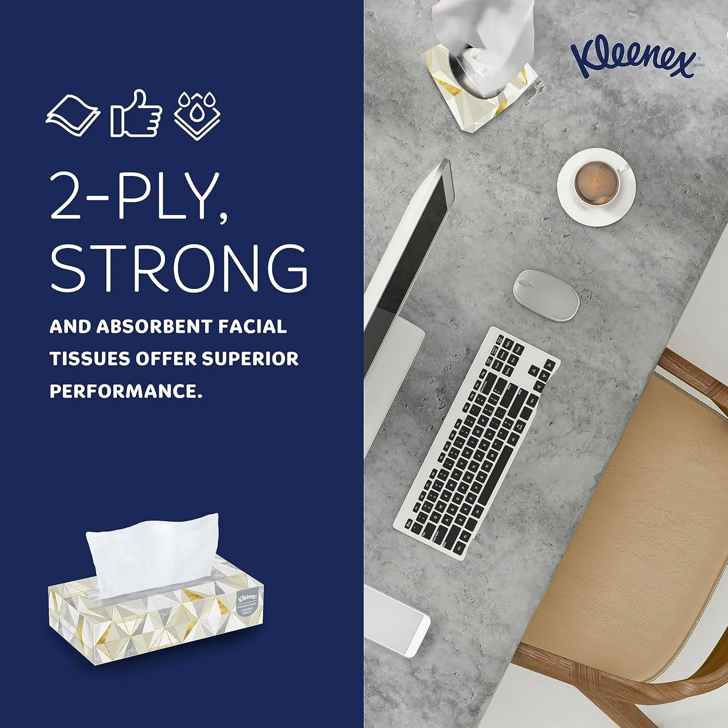 Kleenex Professional Facial Tissue, Bulk (21606), 2-Ply, White, Flat Boxed Format, Designed for Business (125 Tissues/Box, 48 Boxes, 6,000 Sheets/Case)