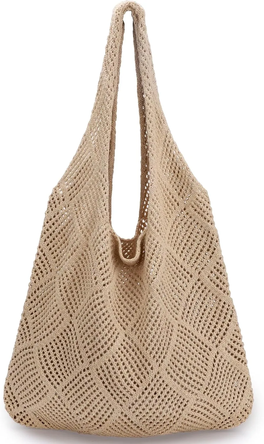 KPX Crochet Tote, Beach Mesh Knitted Shoulder Bag - Large Aesthetic Hobo Bag for Women - Summer
