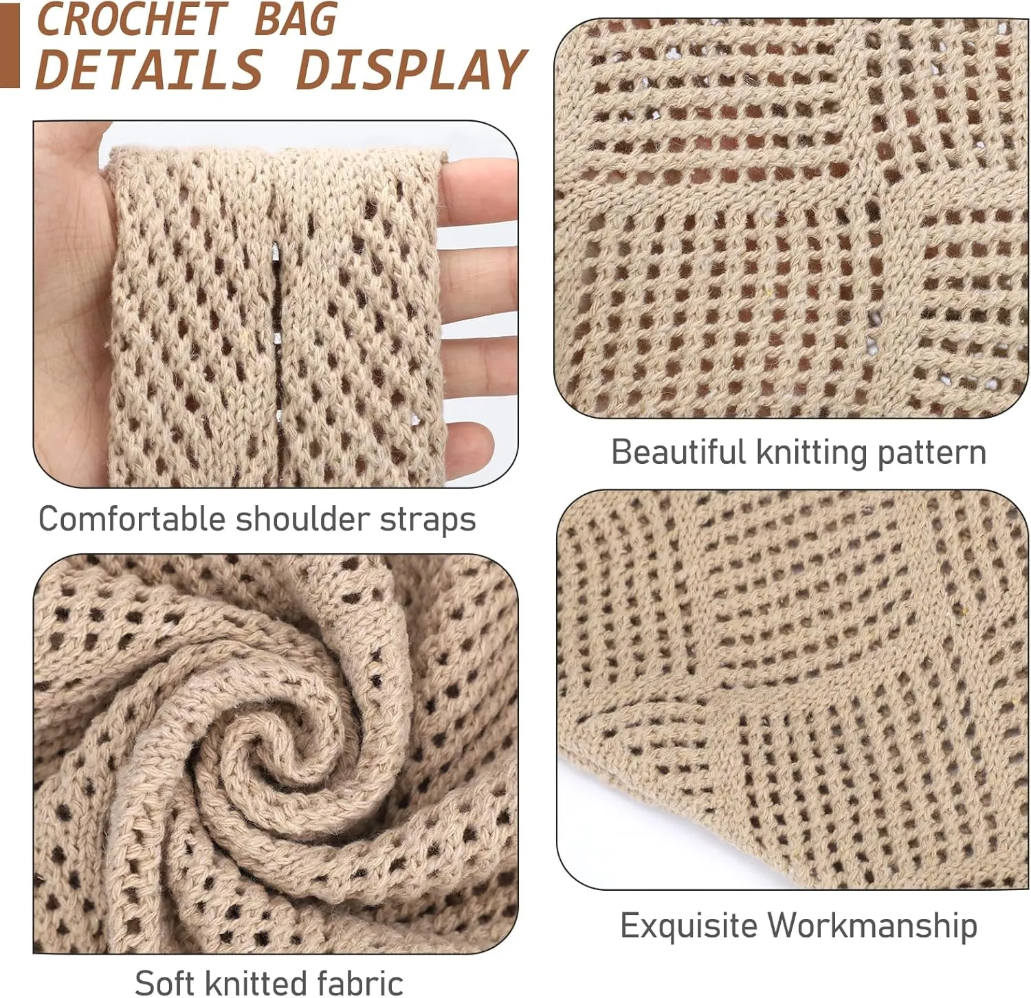 KPX Crochet Tote, Beach Mesh Knitted Shoulder Bag - Large Aesthetic Hobo Bag for Women - Summer