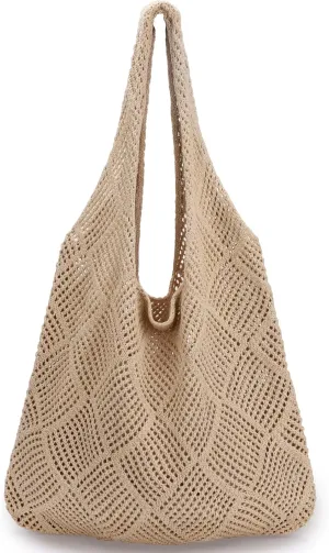 KPX Crochet Tote, Beach Mesh Knitted Shoulder Bag - Large Aesthetic Hobo Bag for Women - Summer