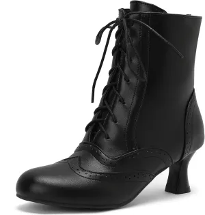 KysBloes Vintage Victorian Boots for Women Kitten Heel Ankle Boots Lace Up Low Heel Witch Shoes Oxford Wingtip Boots