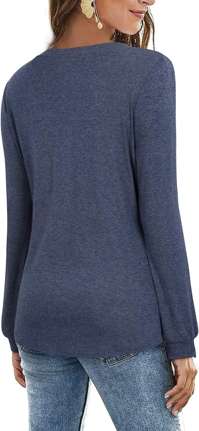 LAISHEN Women's V Neck Summer Tops Casual Henley Button Down T Shirts Tunic 2024