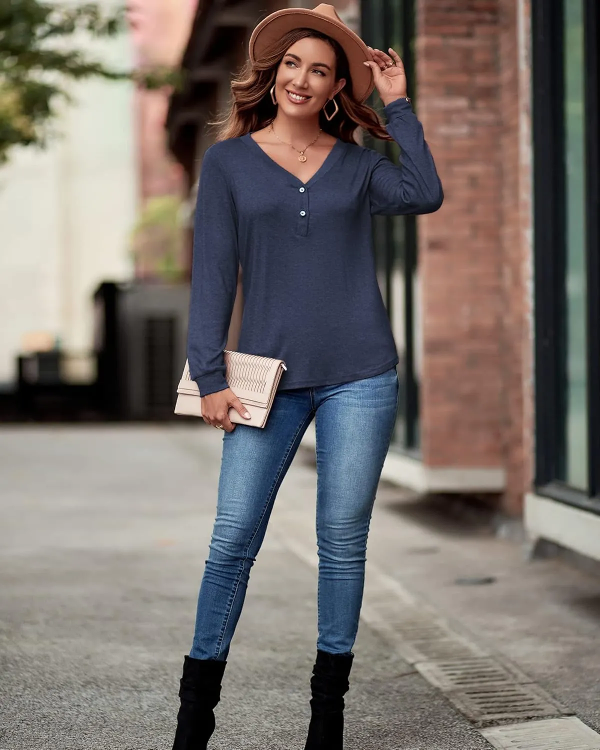 LAISHEN Women's V Neck Summer Tops Casual Henley Button Down T Shirts Tunic 2024