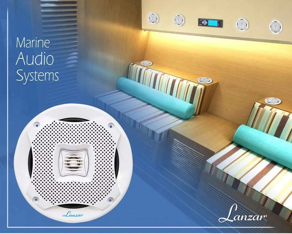 LANZAR Marine Speakers, 5.25 Inch, Water Resistant, 400 Watt Power, 2 Way Audio System, Resin Treatment, Includes Grills and Installation Hardware for Indoor and Outdoor Use, AQ5CXW (White)