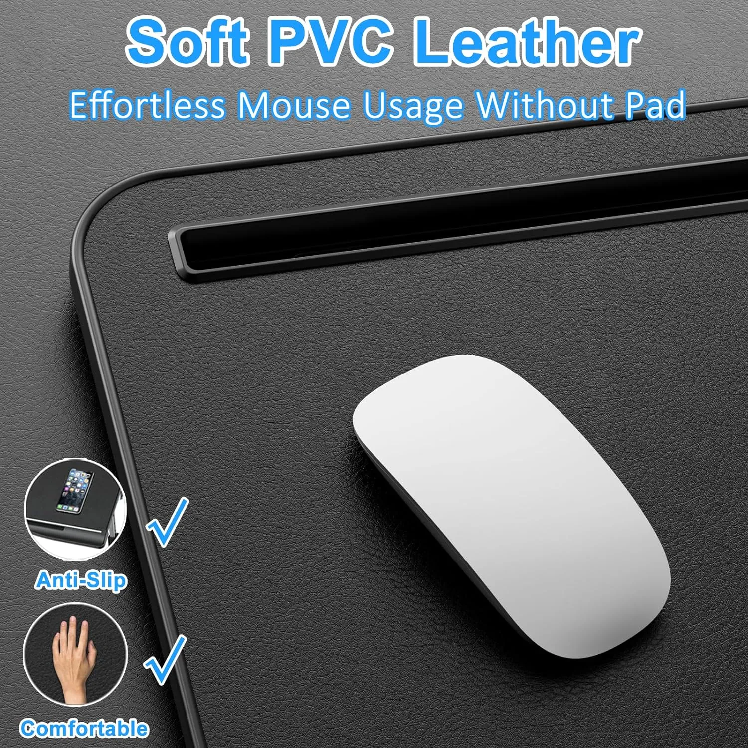 Laptop Bed Desk, X-Large Leather Adjustable Computer Bed Table Tray, Foldable Laptop Lap Desk for Bed Sofa Couch Floor Writing Eating Working with Drawer 2 Movable Stoppers (23.6 inch, Black)