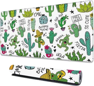 Large Extended Mouse Pad Art Cartoon Cactus Desk Mat,Large Gaming Mouse Pad,Big Desk Pad with Thick Stitched Edges Suit for Home Office or Gaming 35.4x15.7 Inch