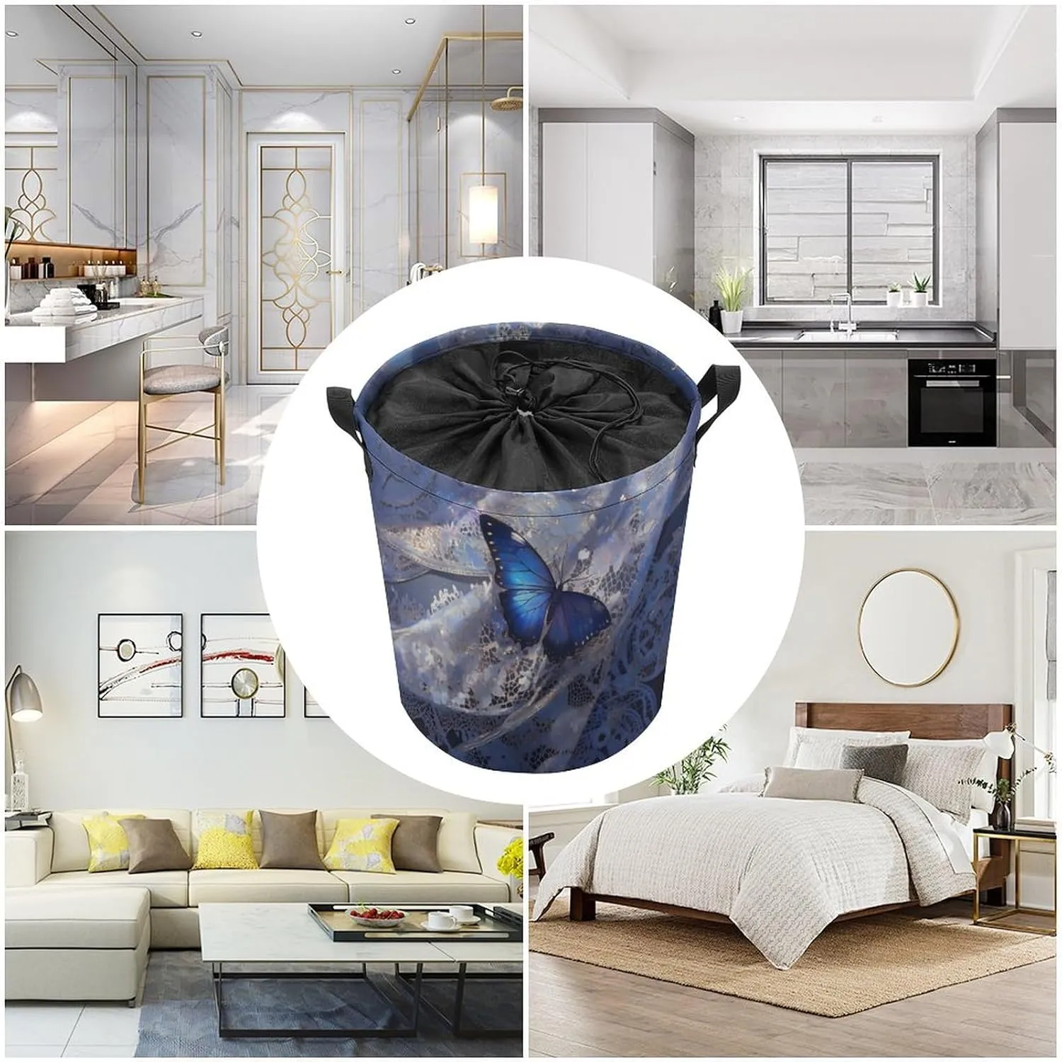 Laundry Hampers, Large Drawstring Laundry Bag, Removable Laundry Bags, Collapsible Storage Bin with Handles for Home Organization, Kids Room, Nursery Botany