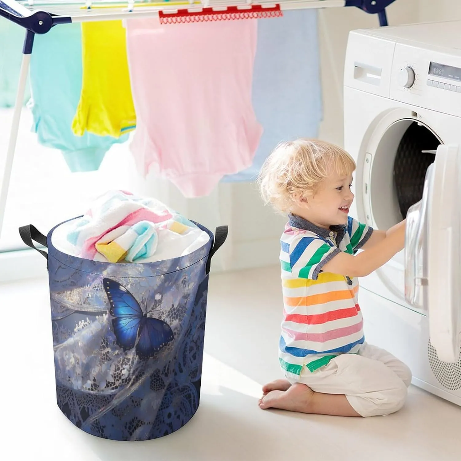 Laundry Hampers, Large Drawstring Laundry Bag, Removable Laundry Bags, Collapsible Storage Bin with Handles for Home Organization, Kids Room, Nursery Botany