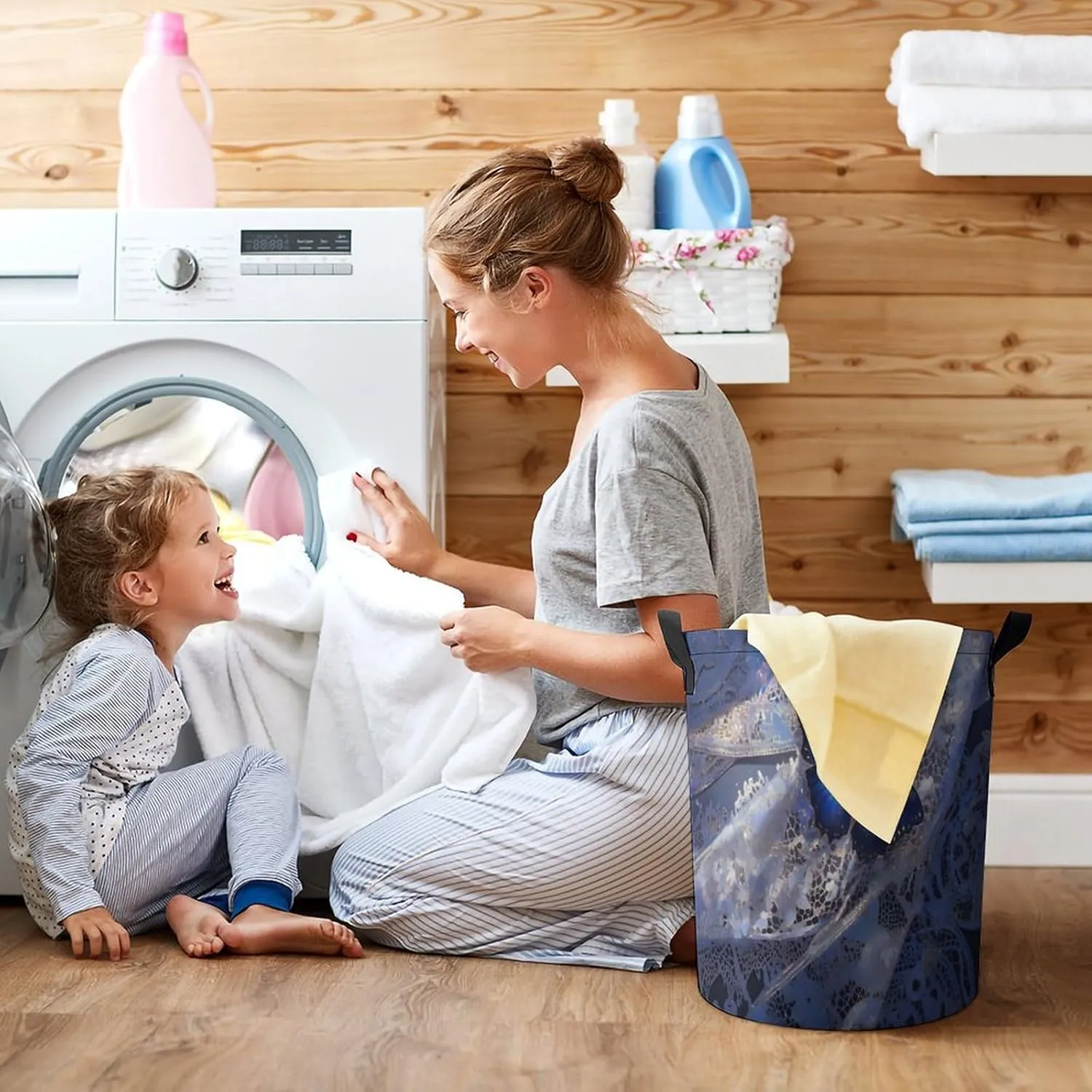 Laundry Hampers, Large Drawstring Laundry Bag, Removable Laundry Bags, Collapsible Storage Bin with Handles for Home Organization, Kids Room, Nursery Botany