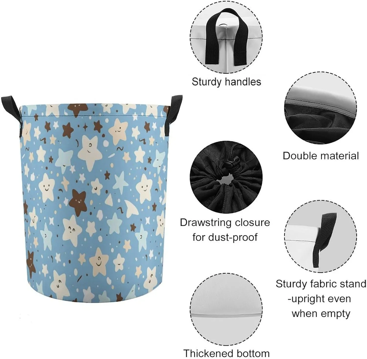 Laundry Hampers, Large Drawstring Laundry Bag, Removable Laundry Bags, Collapsible Storage Bin with Handles for Home Organization, Kids Room, Nursery Electric Blue