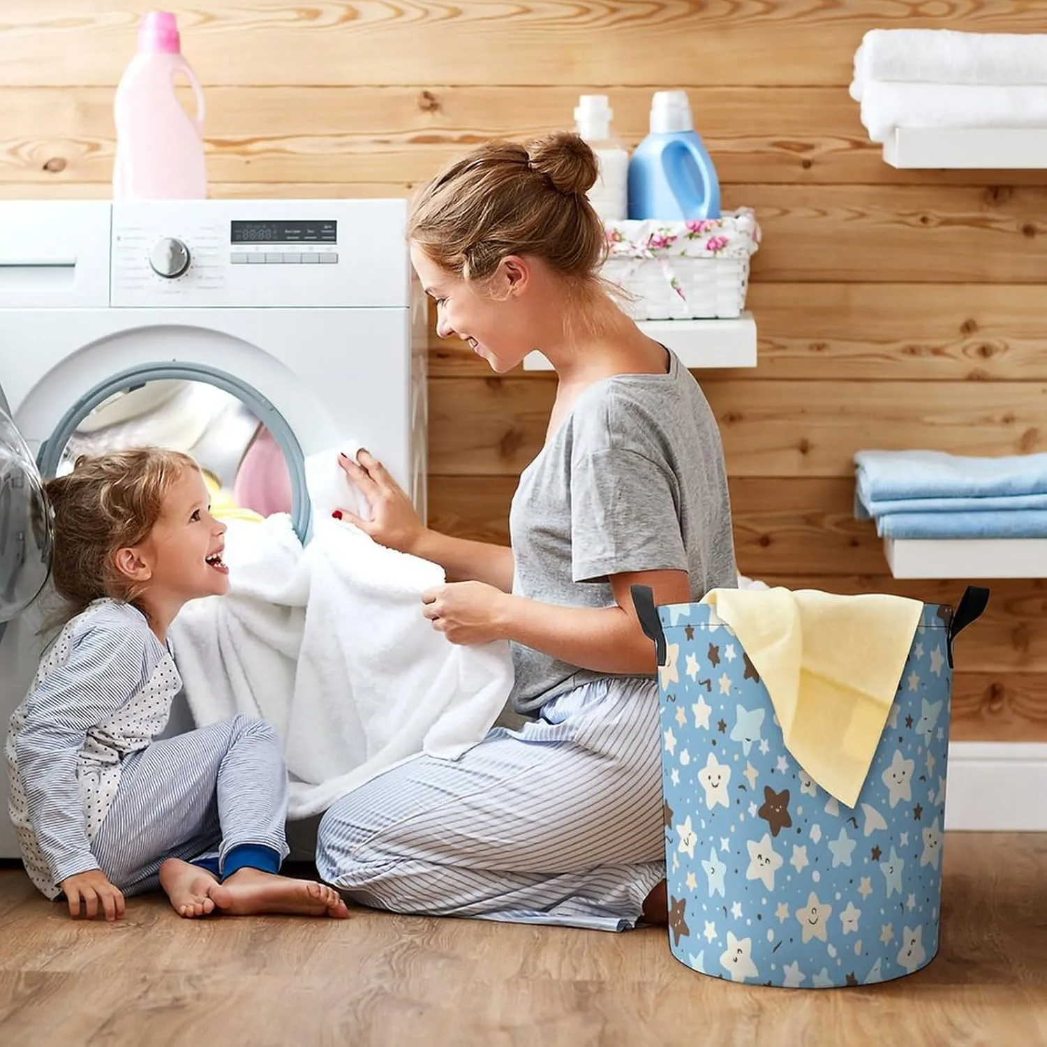 Laundry Hampers, Large Drawstring Laundry Bag, Removable Laundry Bags, Collapsible Storage Bin with Handles for Home Organization, Kids Room, Nursery Electric Blue