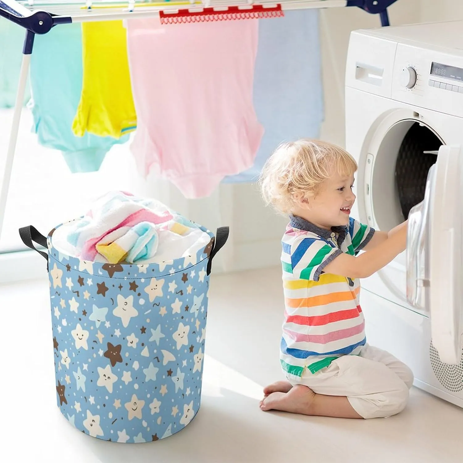 Laundry Hampers, Large Drawstring Laundry Bag, Removable Laundry Bags, Collapsible Storage Bin with Handles for Home Organization, Kids Room, Nursery Electric Blue