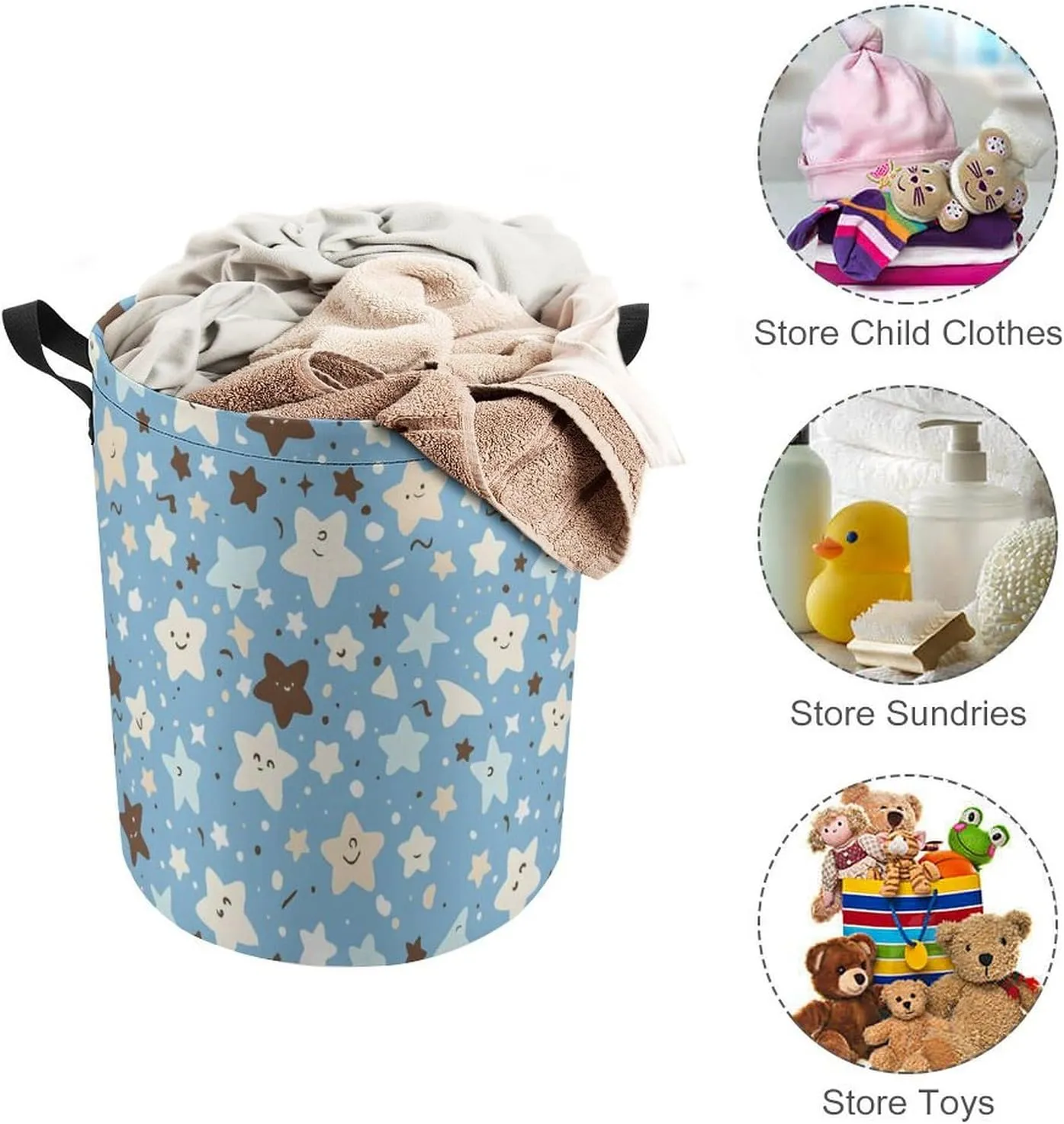 Laundry Hampers, Large Drawstring Laundry Bag, Removable Laundry Bags, Collapsible Storage Bin with Handles for Home Organization, Kids Room, Nursery Electric Blue