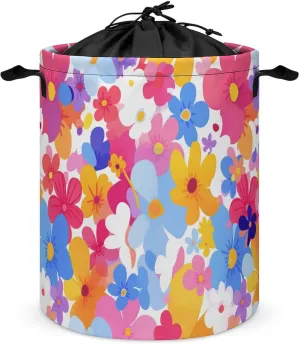 Laundry Hampers, Large Drawstring Laundry Bag, Removable Laundry Bags, Collapsible Storage Bin with Handles for Home Organization, Kids Room, Nursery Flower