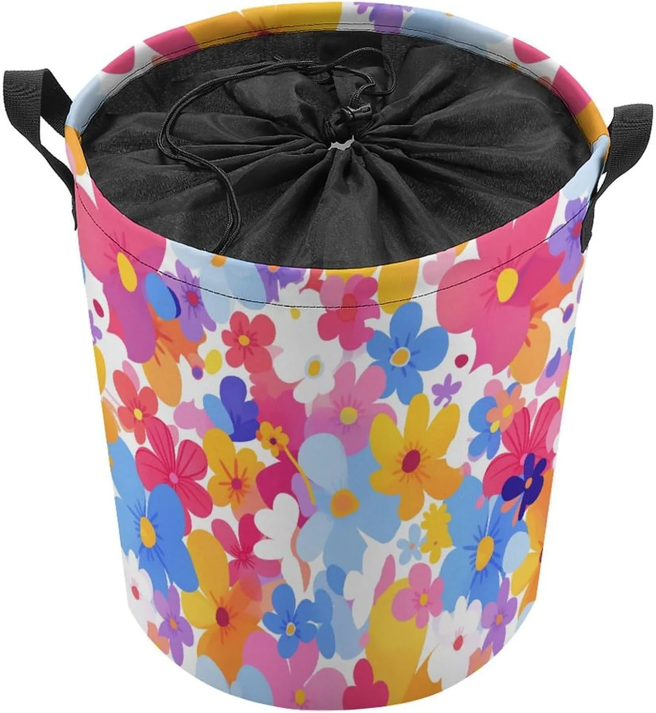 Laundry Hampers, Large Drawstring Laundry Bag, Removable Laundry Bags, Collapsible Storage Bin with Handles for Home Organization, Kids Room, Nursery Flower