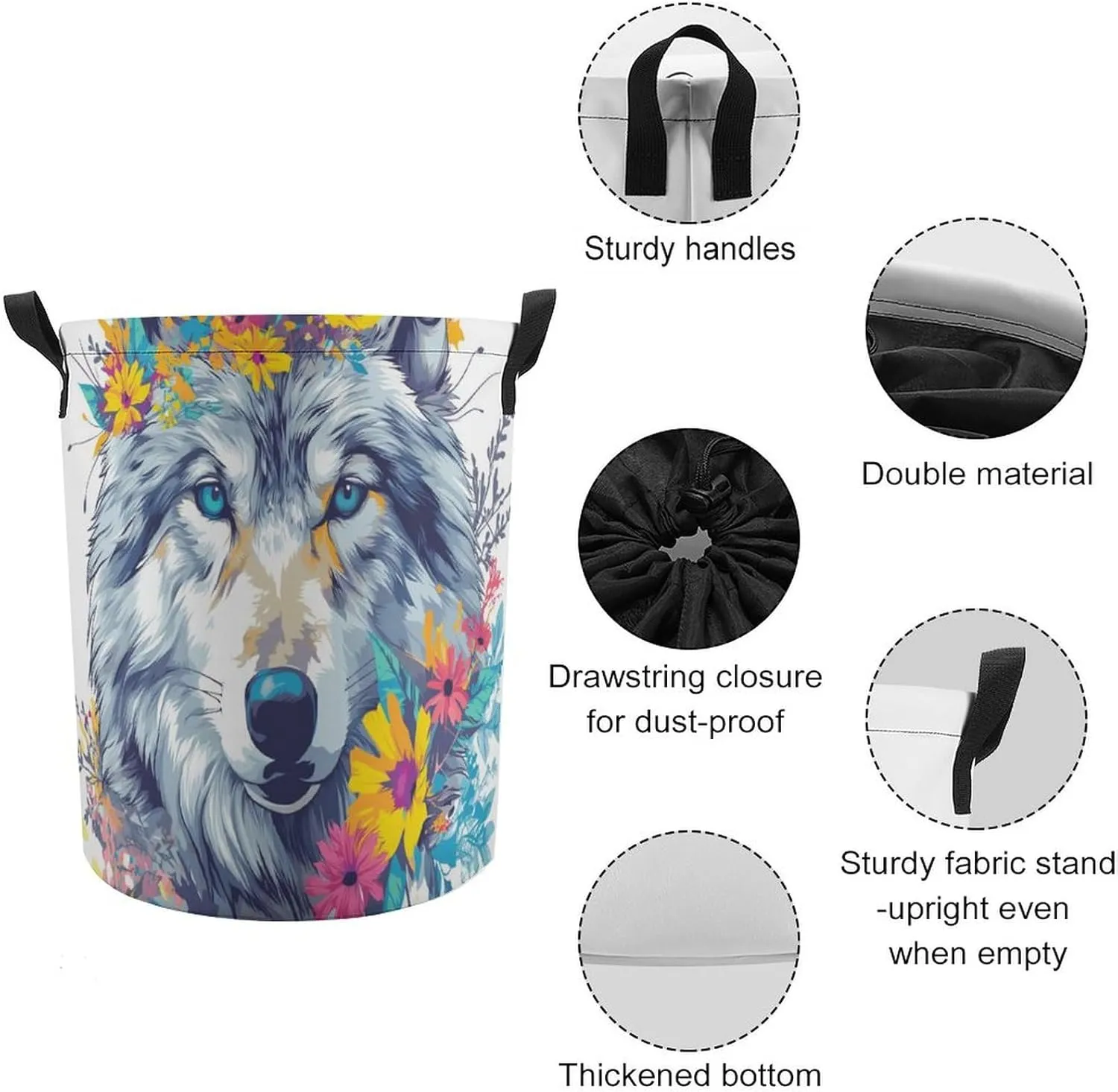Laundry Hampers, Large Drawstring Laundry Bag, Removable Laundry Bags, Collapsible Storage Bin with Handles for Home Organization, Kids Room, Nursery Iris