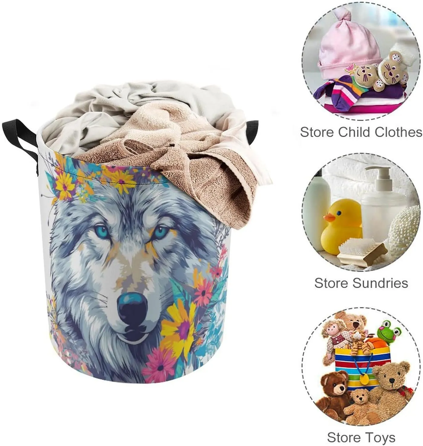 Laundry Hampers, Large Drawstring Laundry Bag, Removable Laundry Bags, Collapsible Storage Bin with Handles for Home Organization, Kids Room, Nursery Iris
