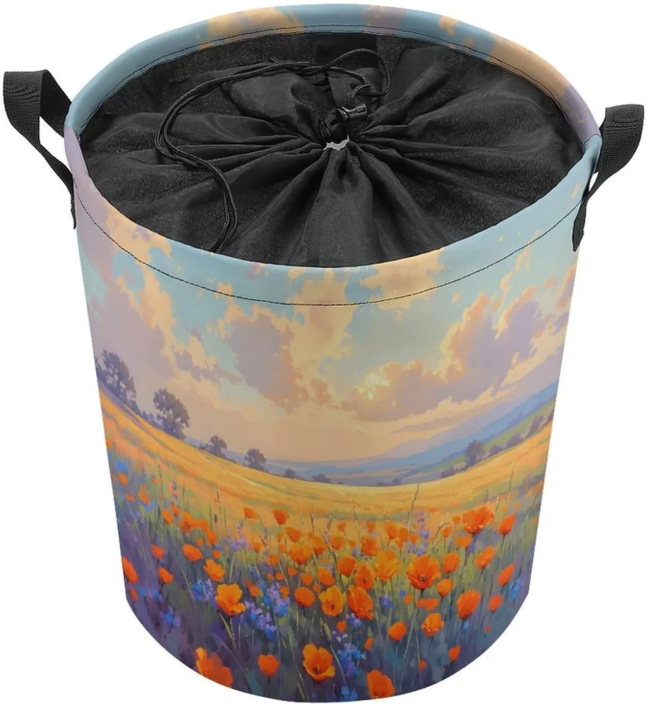 Laundry Hampers, Large Drawstring Laundry Bag, Removable Laundry Bags, Collapsible Storage Bin with Handles for Home Organization, Kids Room, Nursery Natural Landscape