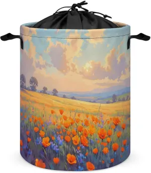 Laundry Hampers, Large Drawstring Laundry Bag, Removable Laundry Bags, Collapsible Storage Bin with Handles for Home Organization, Kids Room, Nursery Natural Landscape
