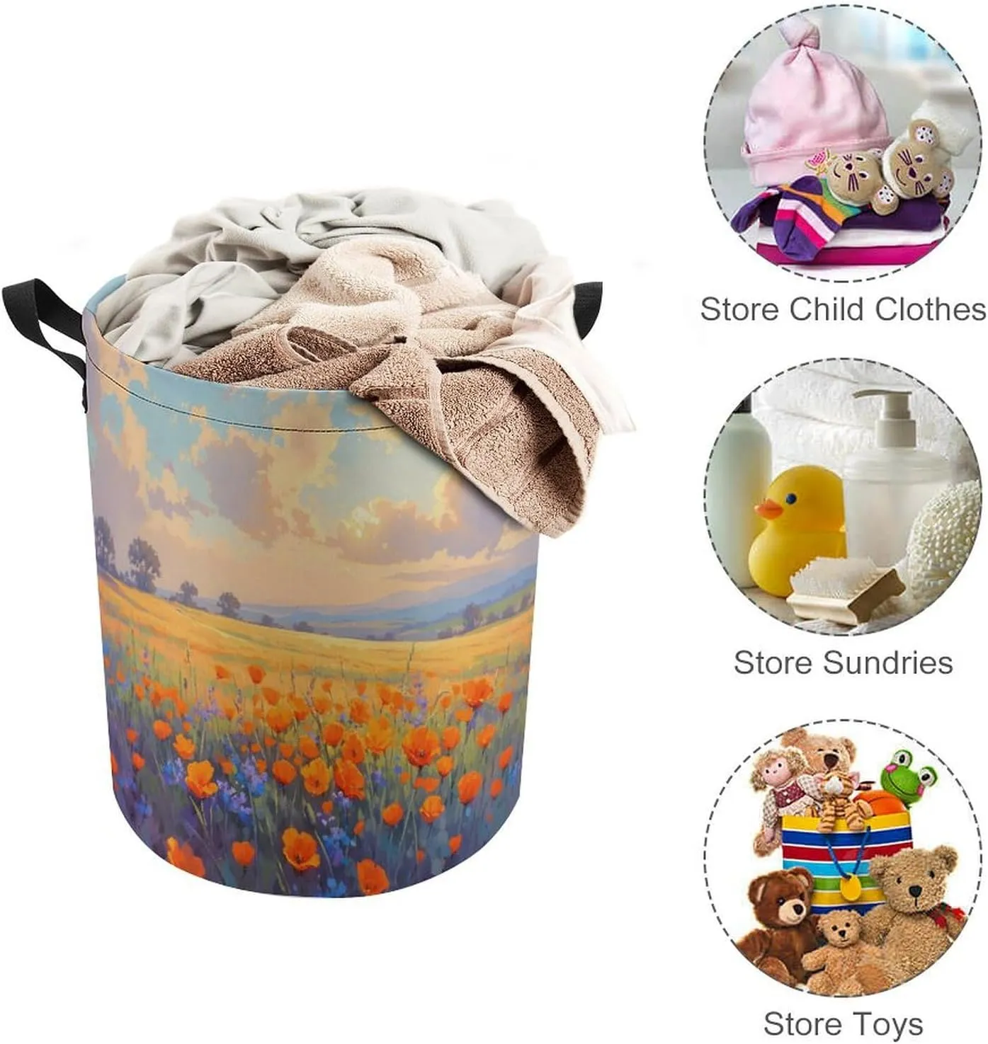 Laundry Hampers, Large Drawstring Laundry Bag, Removable Laundry Bags, Collapsible Storage Bin with Handles for Home Organization, Kids Room, Nursery Natural Landscape