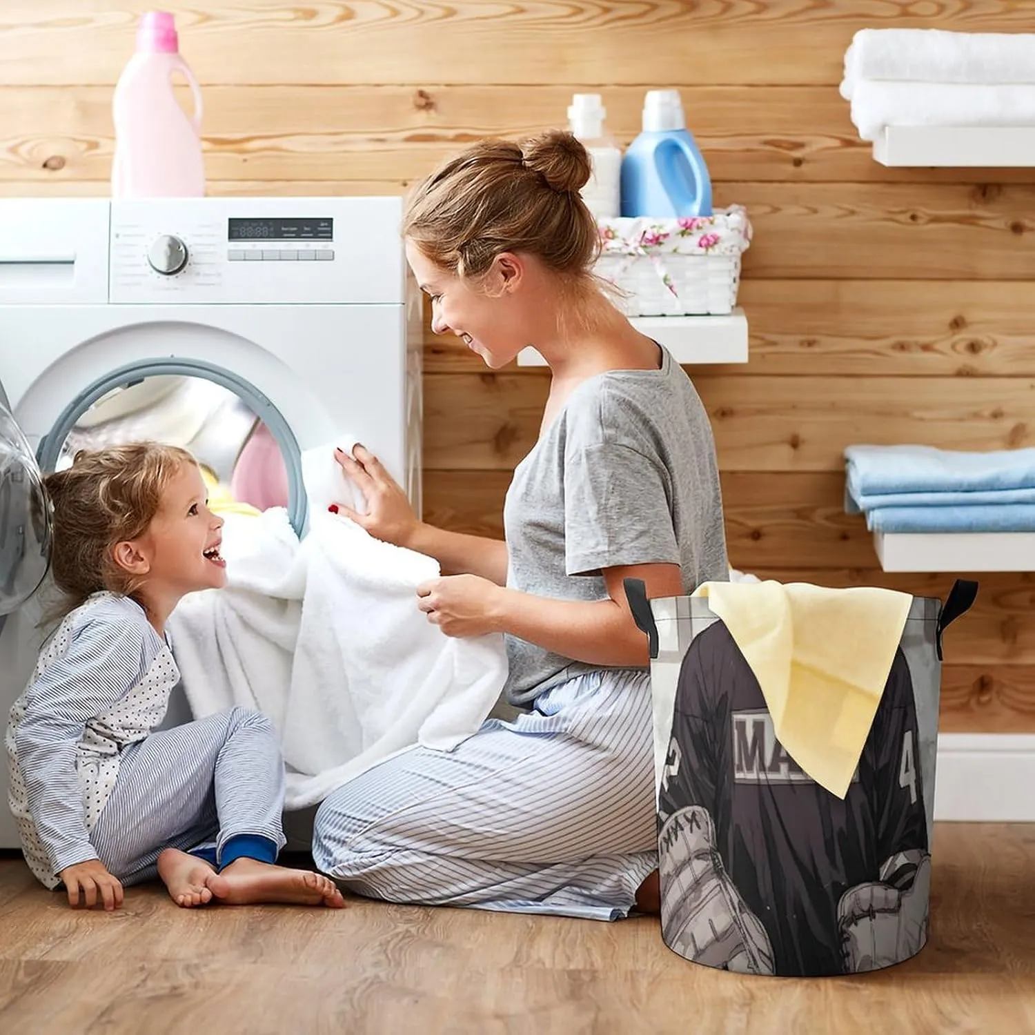 Laundry Hampers, Large Drawstring Laundry Bag, Removable Laundry Bags, Collapsible Storage Bin with Handles for Home Organization, Kids Room, Nursery Outerwear
