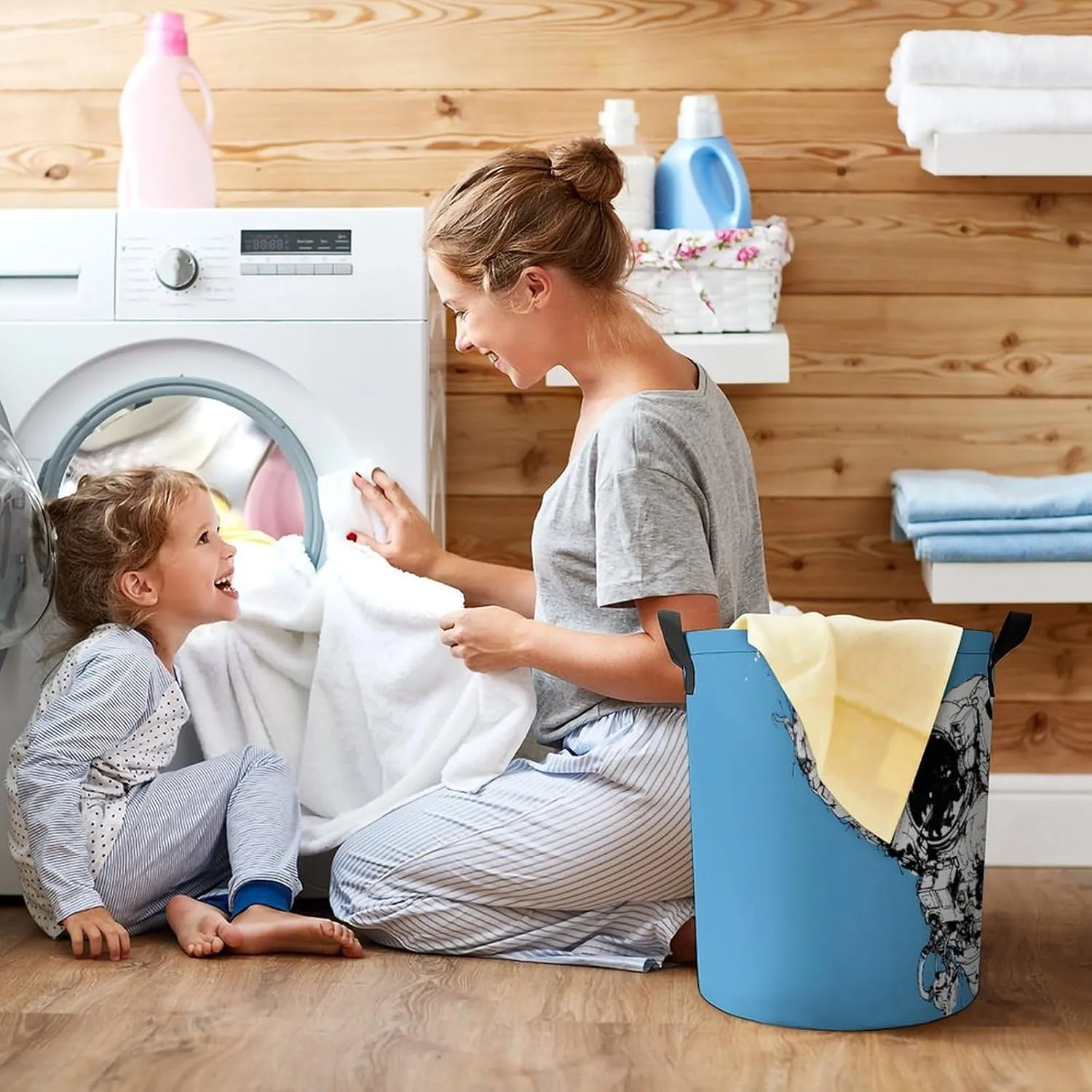 Laundry Hampers, Large Drawstring Laundry Bag, Removable Laundry Bags, Collapsible Storage Bin with Handles for Home Organization, Kids Room, Nursery Skull