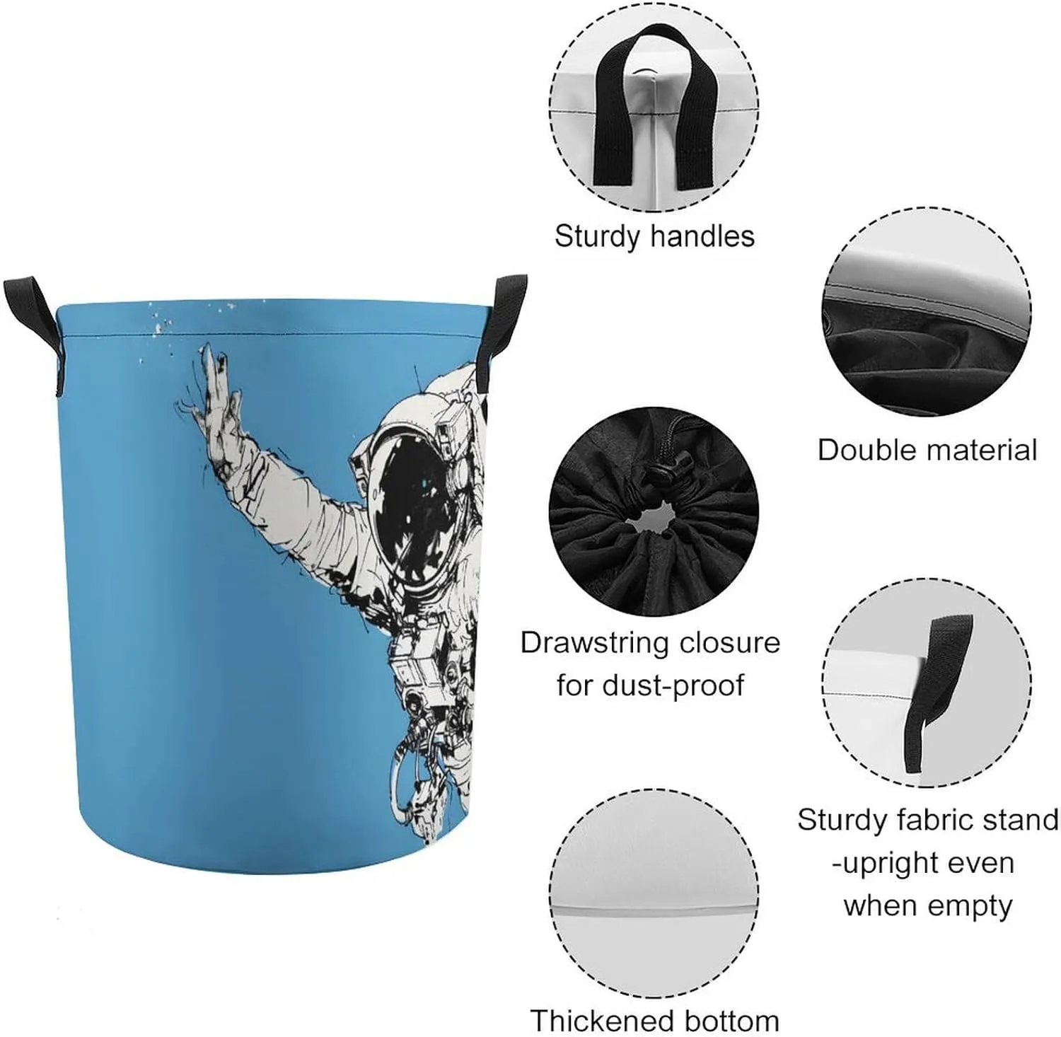 Laundry Hampers, Large Drawstring Laundry Bag, Removable Laundry Bags, Collapsible Storage Bin with Handles for Home Organization, Kids Room, Nursery Skull