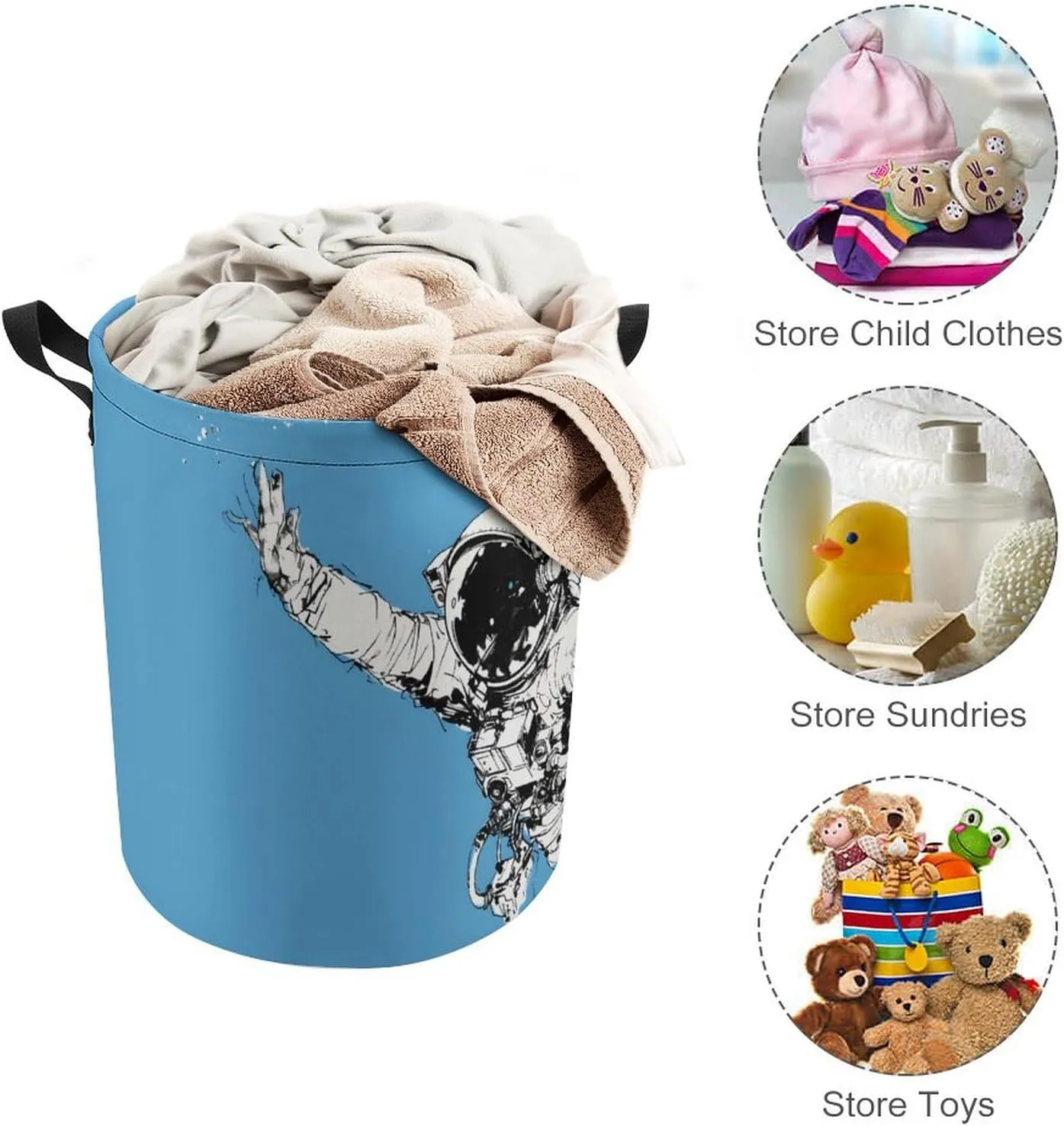 Laundry Hampers, Large Drawstring Laundry Bag, Removable Laundry Bags, Collapsible Storage Bin with Handles for Home Organization, Kids Room, Nursery Skull
